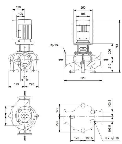 Grundfos In-line pompe TP 125-80/4 A-F-A-BQQE-JW3
