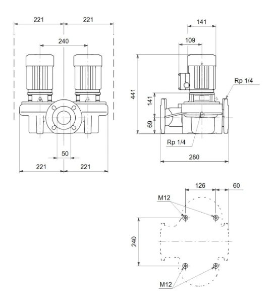 Grundfos In-line pompe TPD 50-120/2 A-F-A-BQQE-FW1