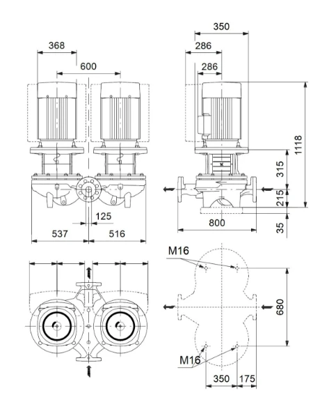Grundfos In-line pompe TPD 125-340/4 A-F-A-BQQE-QW3