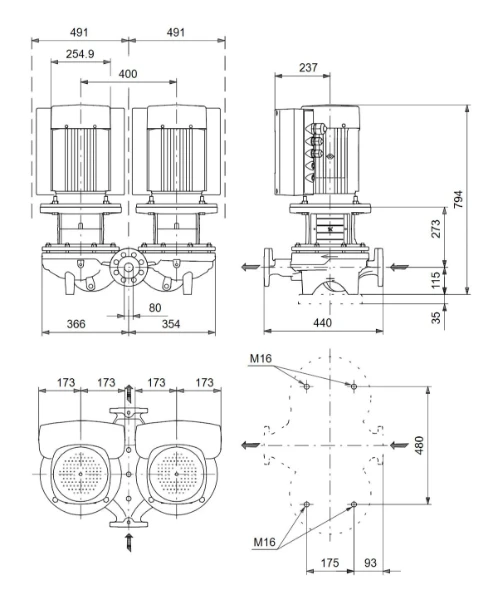 Grundfos In-line pompe TPED 80-330/2 A-F-A-BQQE-NWB