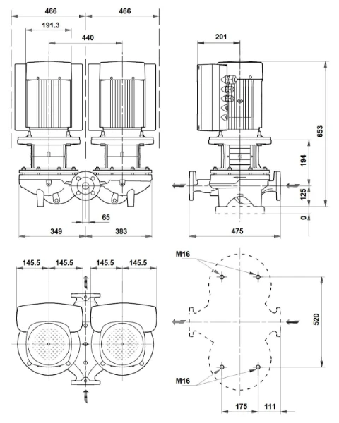 Grundfos In-line pompe TPED 65-240/4 A-F-A-BQQE-KWA