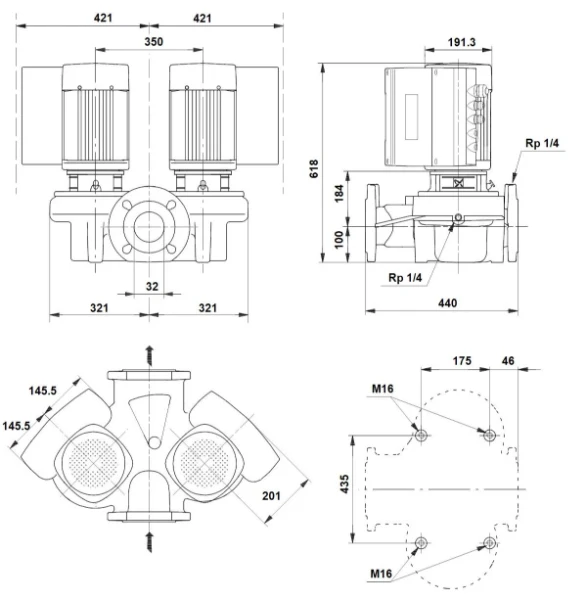 Grundfos In-line pompe TPED 32-460/2 S-A-F-A-BQQE-KWB