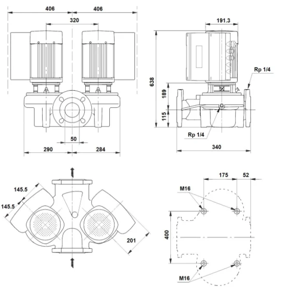 Grundfos In-line pompe TPED 50-360/2 S-A-F-A-BQQE-KWB