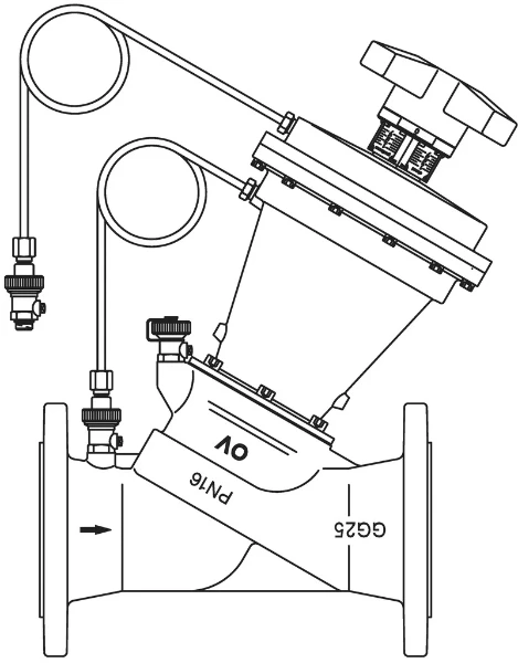 Oventrop Hydromat DFC drukverschilregelaar met flensaansluiting DN80, PN16, 200-1000mbar, GG/Rg gietijzer