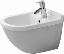 Duravit Starck 3 bidet suspendue blanc distance du mur 54cm avec trop-plein, avec plage de robinetterie, fixations cachées