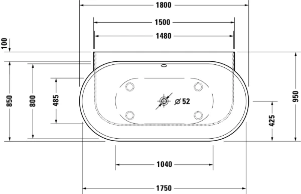 Duravit Luv baign.balneo 1800x950mm, blanc habillage, 3 faces,système Air