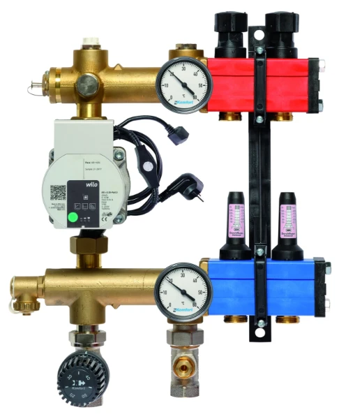 SBK Komfort 4802 verdeler met pomp en debietmeters 60-250l/h onder aansluiting, 2 kringen
