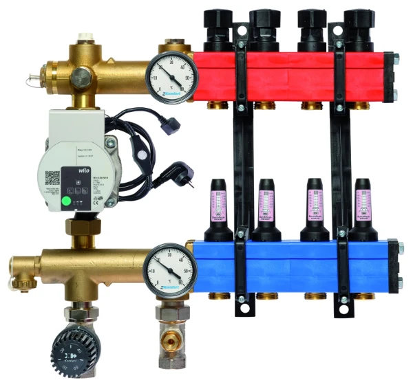 SBK Komfort 4802 verdeler met pomp en debietmeters 60-250l/h onder aansluiting, 4 kringen