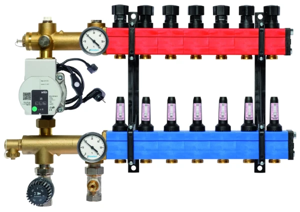 SBK Komfort 4802 verdeler met pomp en debietmeters 60-250l/h onder aansluiting, 7 kringen