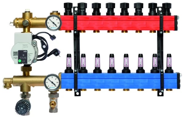 SBK Komfort 4802 verdeler met pomp en debietmeters 60-250l/h onder aansluiting, 8 kringen