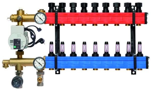 SBK Komfort 4802 verdeler met pomp en debietmeters 60-250l/h onder aansluiting, 9 kringen