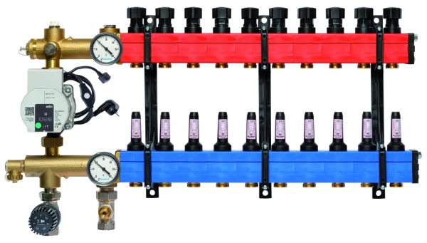 SBK Komfort 4802 verdeler met pomp en debietmeters 60-250l/h onder aansluiting, 10 kringen