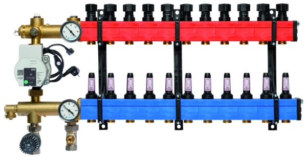 SBK Komfort 4802 verdeler met pomp en debietmeters 60-250l/h onder aansluiting, 11 kringen