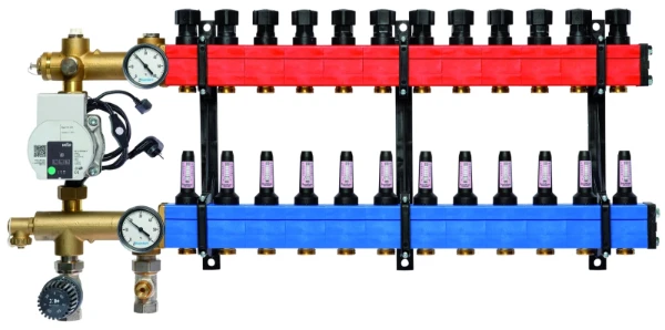 SBK Komfort 4802 verdeler met pomp en debietmeters 60-250l/h onder aansluiting, 12 kringen