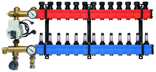 SBK Komfort 4802 verdeler met pomp en debietmeters 60-250l/h onder aansluiting, 13 kringen