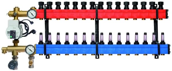 SBK Komfort 4802 verdeler met pomp en debietmeters 60-250l/h onder aansluiting, 15 kringen