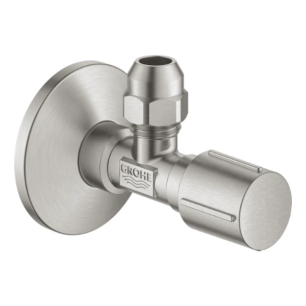 GROHE Hoekstop kraan 1/2" x 3/8" met metalen hendel en metalen rozas, SuperSteel