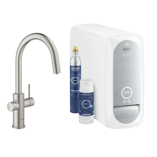 Grohe Blue Home Duo C, uittrekb. sproeier, SuperSteel