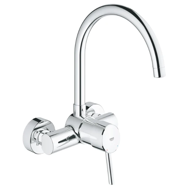 Grohe Concetto new eengreepskeukenmengkraan - chroom - wandmontage - draaibare C-uitloop