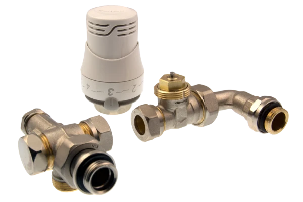 Comap 532LTL thermostatiseerbare driewegset 100% muuraansluiting met recht ventiel met bocht 1/2 x M22 - inclusief Senso thermostaatknop