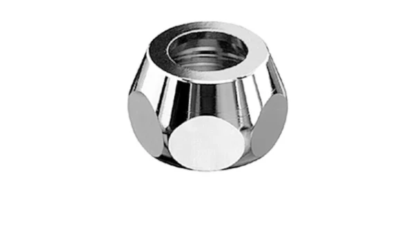 Schell moer 8 x 3/8 F - chroom - met knelring - kort model