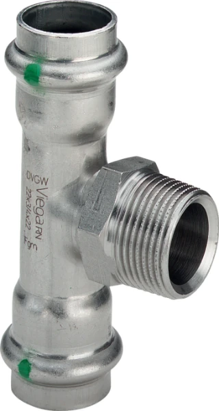 Viega Sanpress Inox verloop T-stuk met buitendraad FMF 54 x 3/4 F x 54 mm