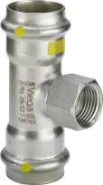 Viega Sanpress Gas Inox verloop T-stuk met binnendraad FFF 15 x 1/2 F x 15 mm