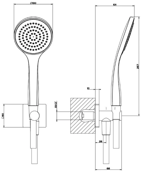 GESSI Emporio Shower Ensemble comprenant: sortie coudée murale, douchette anticalcaire et flexibles 1,50 m. Finox Brushed Nickel