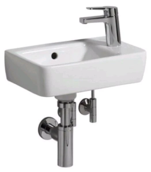 Geberit Renova Compact handenwasser asymmetrisch 400 x 250 mm - wit KeraTect - met kraangat rechts - met overloop