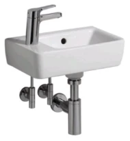 Geberit Renova Compact lave-mains asymétrique 400 x 250 mm - blanc KeraTect - avec trou de robinet gauche - avec trop-plein