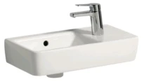 Geberit Renova Compact lave-mains asymétrique 500 x 250 mm - blanc - avec trou de robinet droite - avec trop-plein