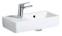Geberit Renova Compact lave-mains asymétrique 500 x 250 mm - blanc - avec trou de robinet gauche - avec trop-plein