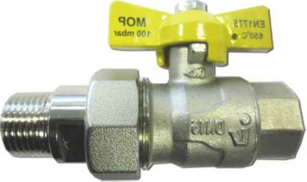 SGA HTB gasbolkraan met vlindergreep (geel) en 2-delige koppeling MF 1/2 x 1/2 - KVBG gekeurd EN1775