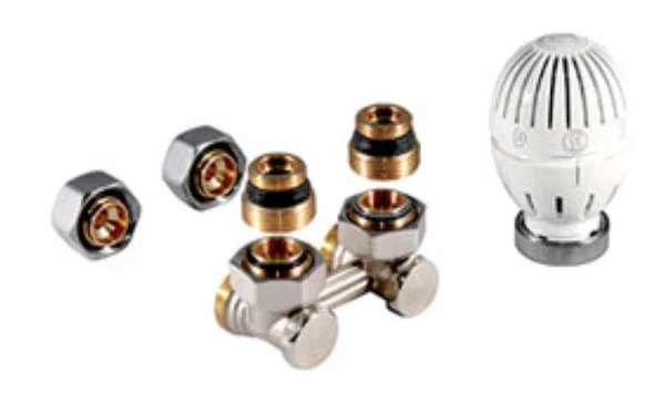 Giacomini   radiatoraansluitset - H-stuk 100% muuraansluiting - met klemkoppelingen 18AA x 16/2 Alu - thermostaatkop - wit