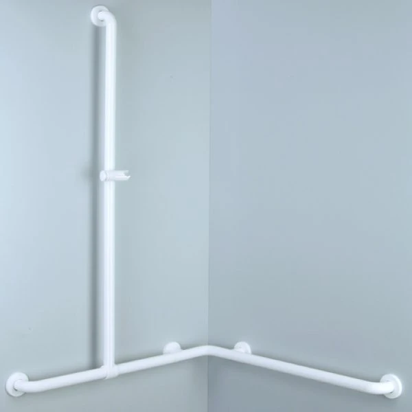 Normbau Nylon Care Main courante de maintien avec barre support de douchette à position réglable, 767 x 767 x 1158 mm, Blanc 019