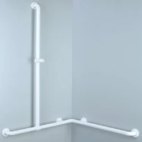 Normbau Nylon Care Main courante de maintien avec barre support de douchette à position réglable, 767 x 1012 x 1158 mm, Blanc 019