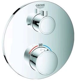 Grohe Grohtherm mitigeur bain thermostatique 1/2 Smartbox - rond chromé pour 2 sorties avec robinet d'arrêt intégré
