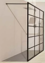 CLOISON DOUCHE KERMI WALK-IN DARK EDITION 88-90 - 200 ! cm Verre claire profile de grille Square Soft Noir