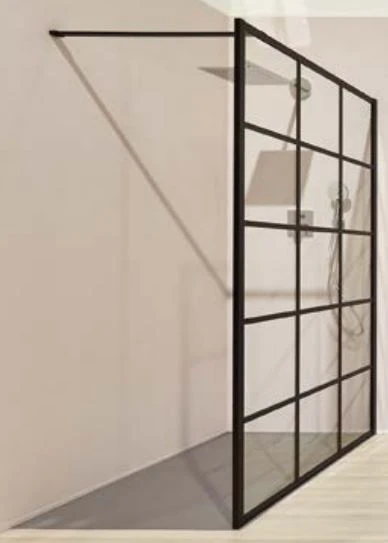 CLOISON DOUCHE KERMI WALK-IN DARK EDITION 98-100 - 200 ! cm Verre claire Decor print Square Soft Noir