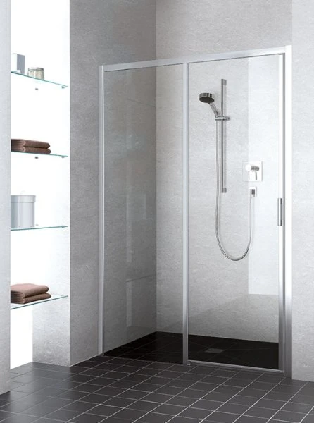 LID2L150201AK Kermi Liga D2L schuifdeur 1500 x 2000 mm - verstelbaarheid 1460-1510 mm - SIMG ESG helder 2-delig zonder bodemprofiel vast segment links - profiel : zilver matglans