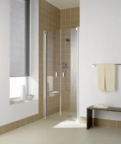 PORTE DE DOUCHE PENDULAIRE KERMI RAYA 90 - 200 ! cm gris argent mat verre de securite Transp + KermiClean dans niche.reglable 85,8 cm -