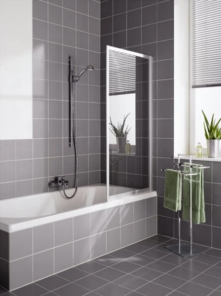 KERMI Vario 2000 badvouwwand li/re kunstgl 1-del 140x65.1-65.9cm zilver mat