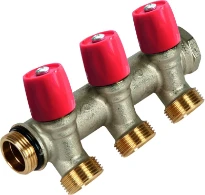 Henco VBS laiton collecteur avec vannes d'arrêt 4/4 - 2 x EK3/4 - rouge