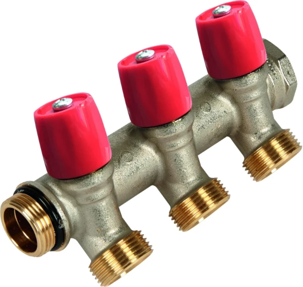Henco VBS laiton collecteur avec vannes d'arrêt 4/4 - 2 x EK3/4 - rouge