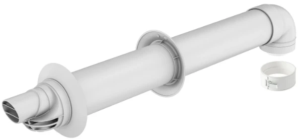 Ubbink Rolux 5H concentrisch PP/Staal muurdoorvoer 80/125 mm - wit - met bocht
