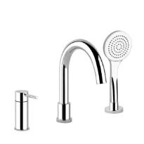 Gessi Tortona Mélangeur bain-douche trois trous avec bec, inverseur, flexibles de raccordement 1,50m et douchette anticalcaire chromé