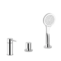 Gessi Tortona Mélangeur bain-douche trois trous avec inverseur, flexible de raccordement 1,50m et douchette anticalcaire chromé sortie coudée