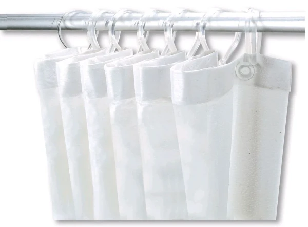 RIDEAU TUB DE DOUCHE 90 - 200 ! blanc pvc . + 6 mousquetons en pvc