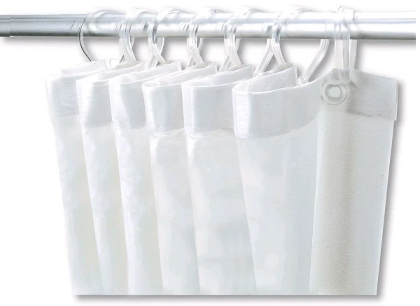 RIDEAU TUB DE DOUCHE DELABIE 120 - 200 ! blanc . Rideau de douche, pour couper + 8 mousquetons