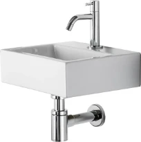 Conima Mini Delta ensemble lave-mains 340 x 285 x 100 mm - blanc - avec trou de robinet - sans trop-plein - avec robinetterie chromé - avec siphon - avec bouchon - avec fixation